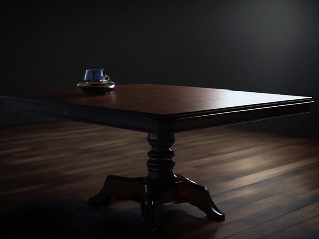 Настольный столик на темном фоне реалистичный 4K