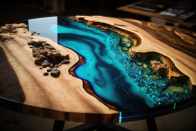 Photo the table top made of epoxy resin and wood ai generation