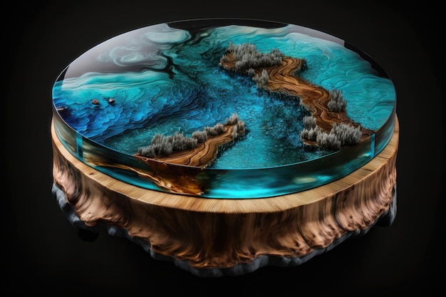 The table top made of epoxy resin and wood AI generation