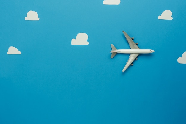 Table top view aerial image of transportation with airplane or travel background concept