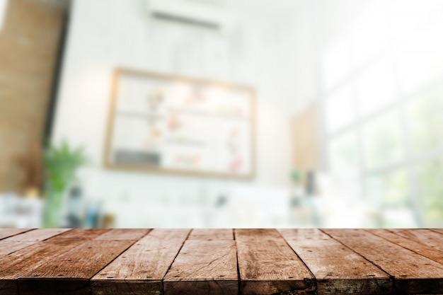 Photo table top with coffee shop background