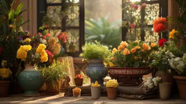 Table Topped With Abundant Potted Plants