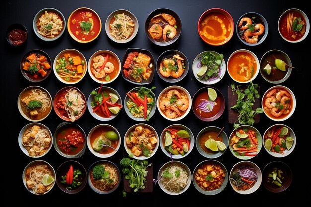 a table topped with bowls of different types of food