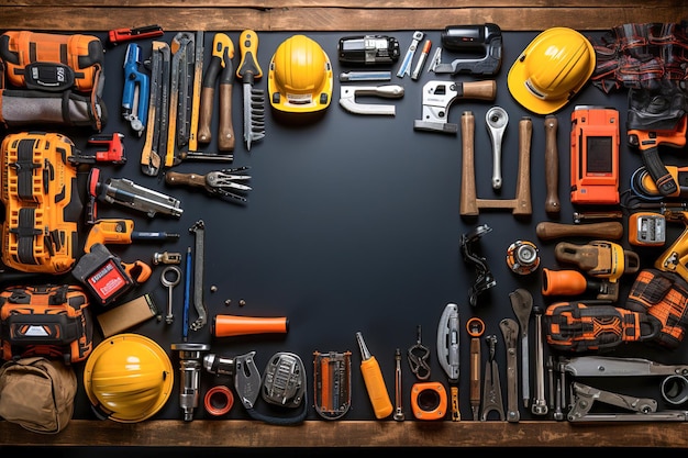 Photo a table topped with lots of different tools and instruments copy empty space