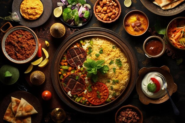 A table topped with lots of different types of food