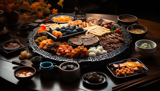 Photo a table topped with lots of different types of food