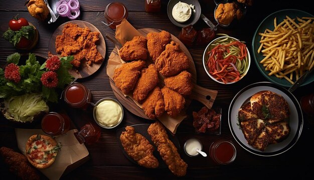 Photo a table topped with lots of different types of food