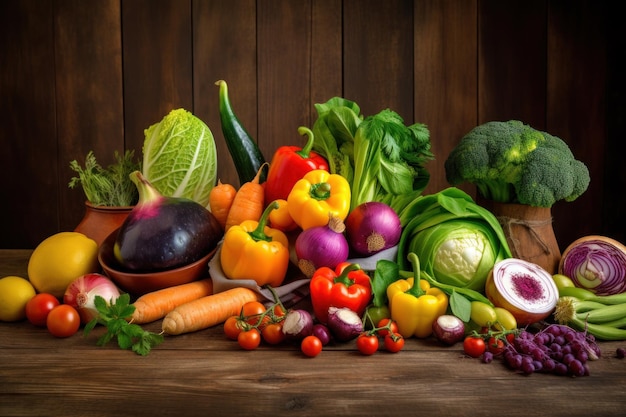 A table topped with lots of different types of vegetables Generative AI image