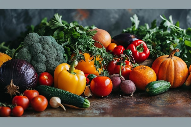 Photo a table topped with lots of different types of vegetables