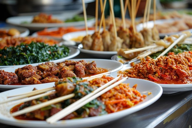 a table topped with lots of plates of food