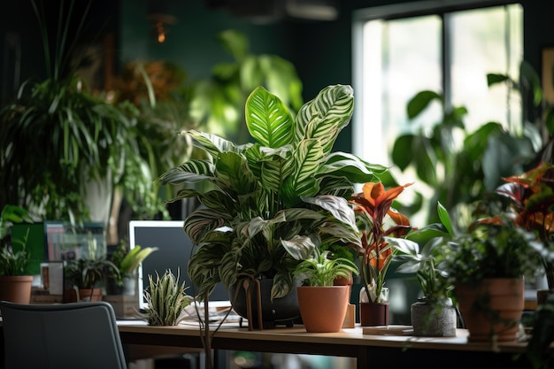 A table topped with lots of potted plants