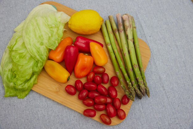 Table of vegetables and green grass