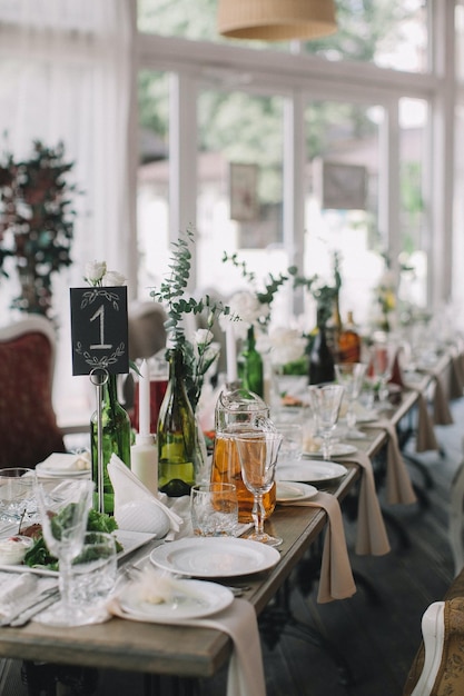 A table at a wedding with a table number 1
