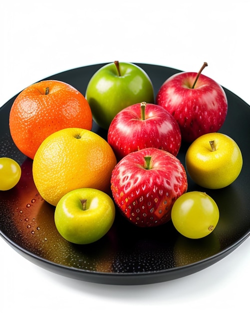 A table with apples, apples, and a pomegranate on it.