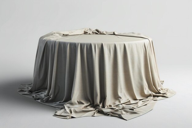 Table with beige fabric on a white background