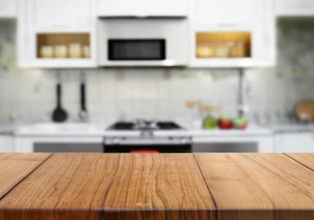 Table with blurred kitchen background