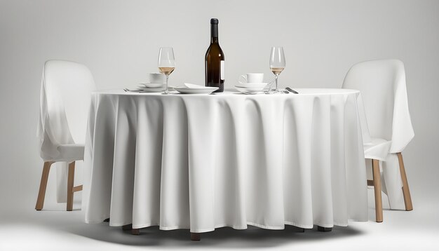 a table with a bottle of wine and two glasses on it