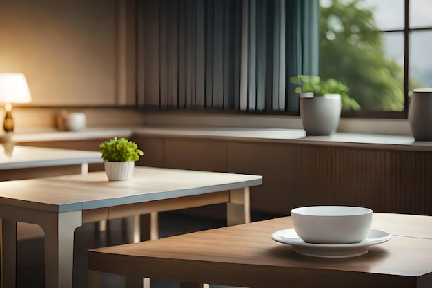 A table with a bowl on it in a restaurant