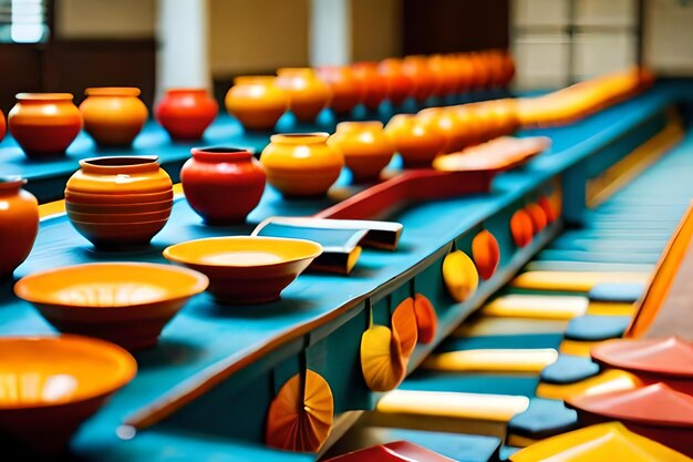 A table with bowls and bowls on it