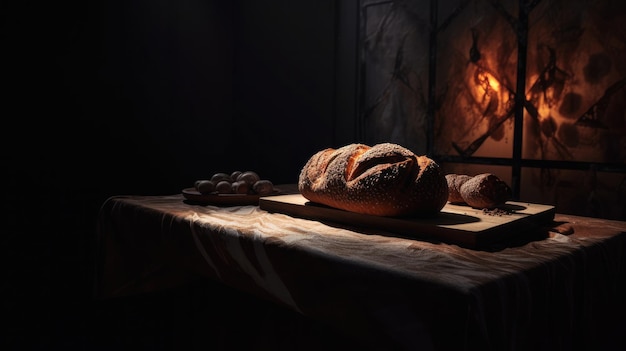 A table with breads and breads on it