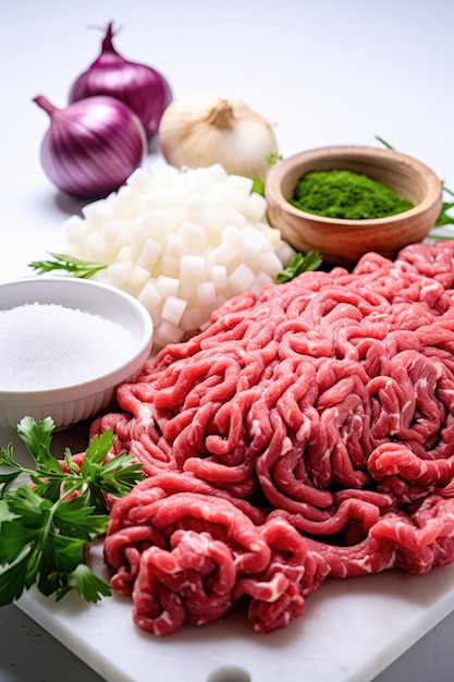 Foto un tavolo con un gruppo di diversi tipi di carne e verdure