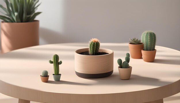 Photo a table with a cactus and potted plants on it