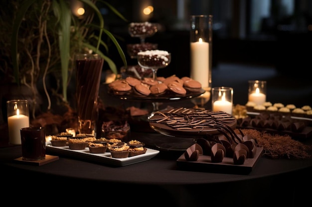 a table with a cake and a candle that says " dessert ".