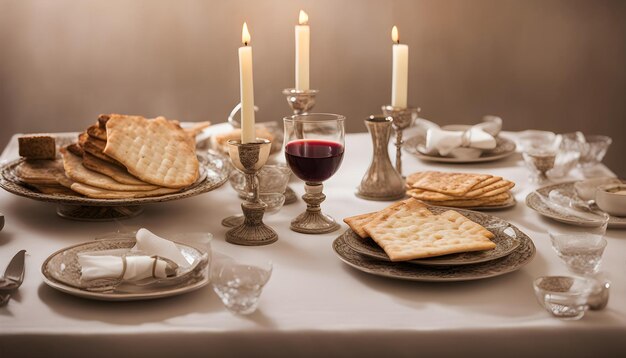 Photo a table with a candle and crackers and a candle on it