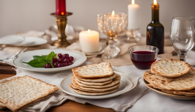 a table with a candle and crackers and crackers on it