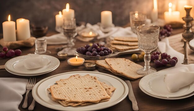 a table with a candle and crackers and a plate of crackers