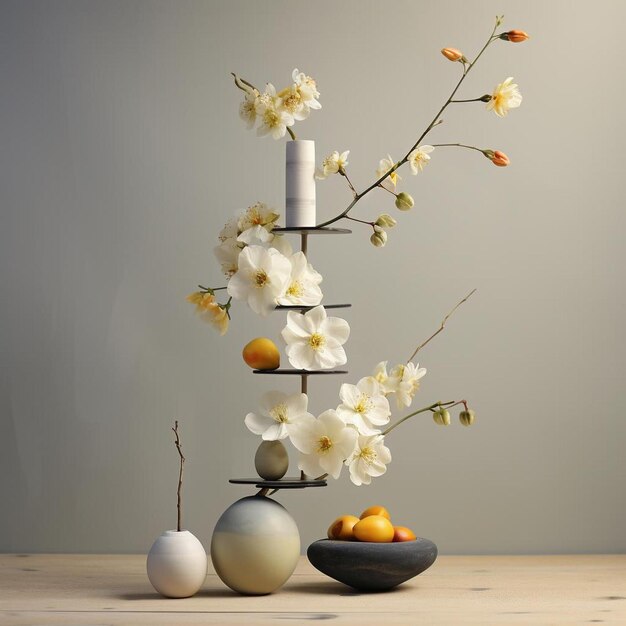 Photo a table with a candle and fruit on it