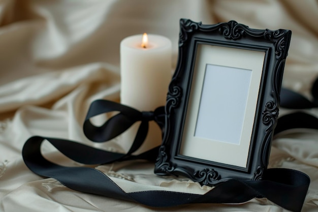 Table with a candle and picture frame for still life photography