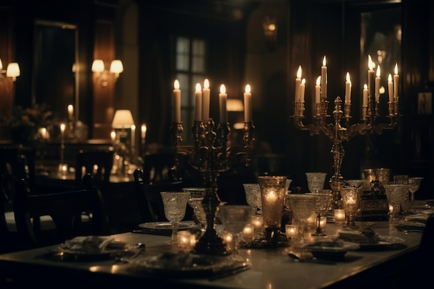 A table with candles and a candle on it