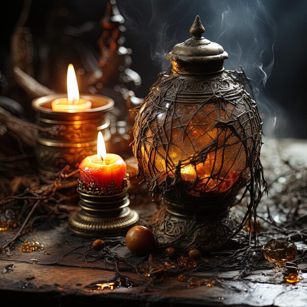 a table with candles and a candle that says  smoke