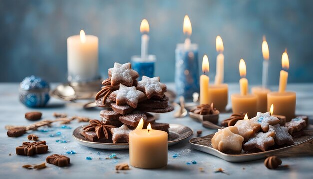 a table with candles and candles and candles with candles on it