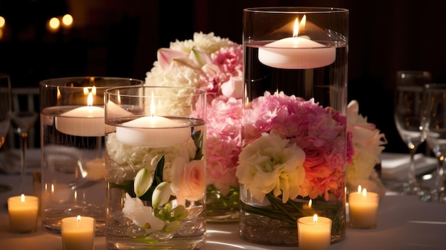 Стол со свечами и цветами на нем
