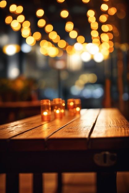 A table with candles in front of a blurred background