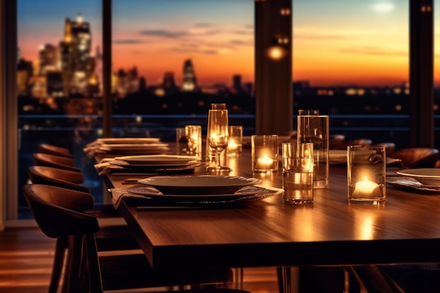 A table with candles and a view of london