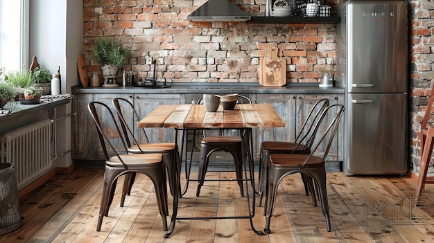 Table With Chairs and Potted Plant