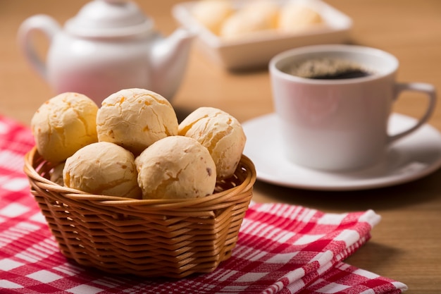 Table with cheese breads Cheese bread traditional Brazilian snack