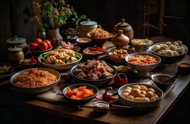 A table with chinese food