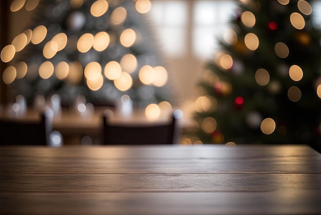 A table with a christmas tree in the background generative AI