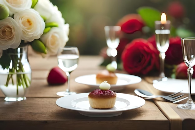 컵케이크와 라즈베리 잼 접시가 놓인 테이블