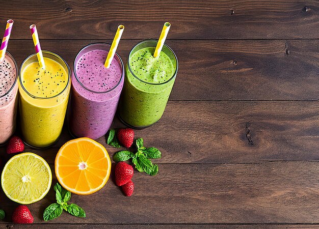 Photo a table with different smoothies on it including straws and straws