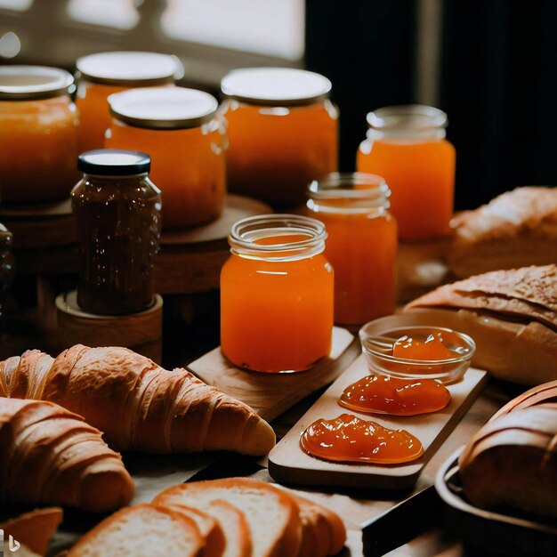 On the table with different types of bread