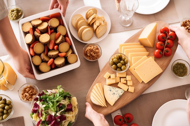 A table with different types of cheese