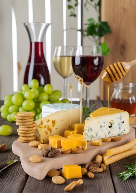 A table with different types of cheese