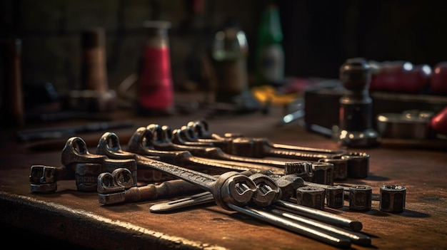 A table with a few tools on it