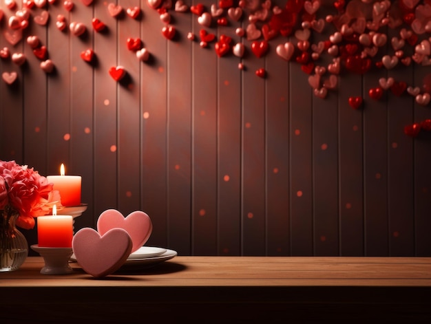 Table With FlowerFilled Vase and Two Candles