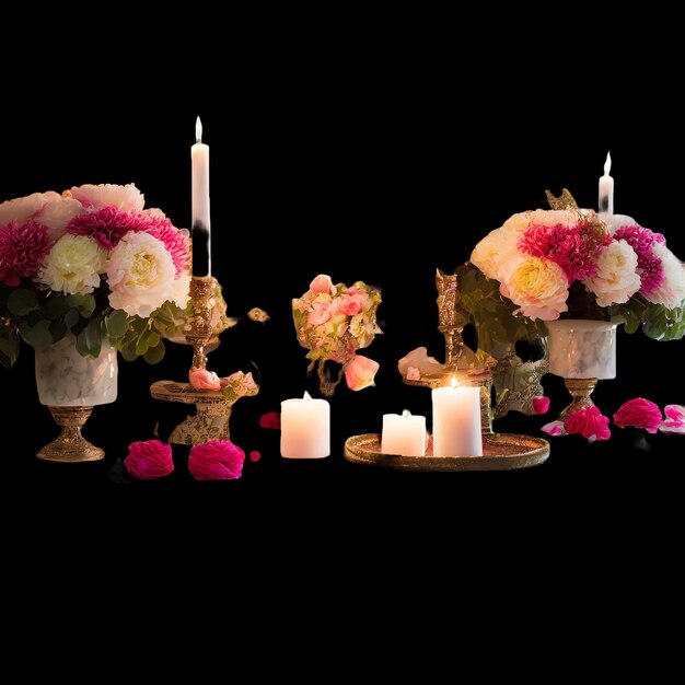 Photo a table with flowers and candles on it